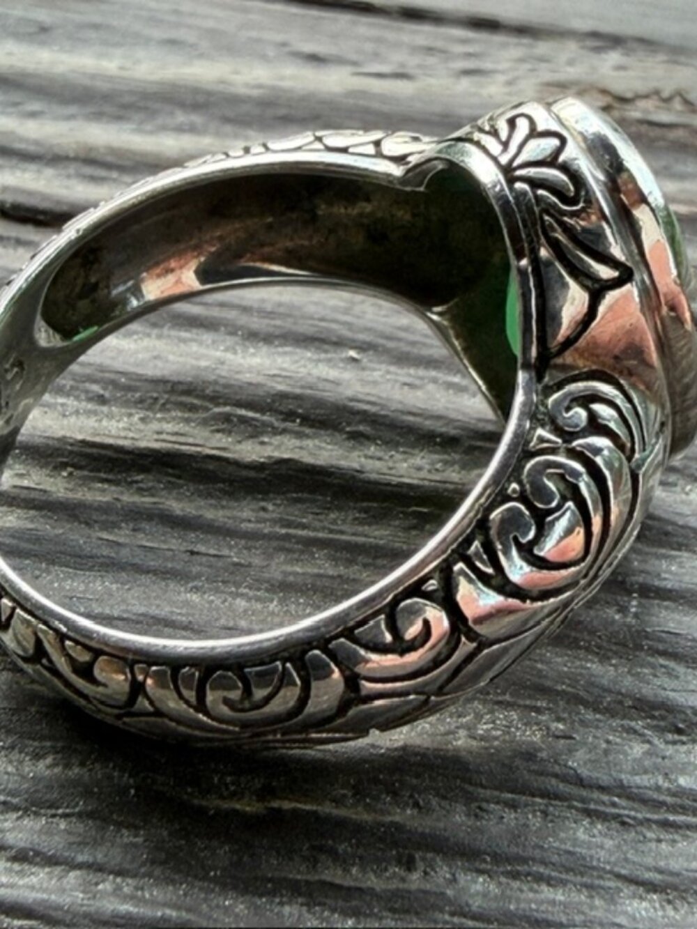 Vintage Sterling Ring Rose Cut Green Chalcedony Janice Girardi Designs Size 10 - Picture 12 of 13